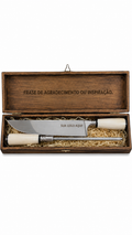 KIT CAIXA MDF + CONJ FACA INOX CABO OSSO 5 unidades